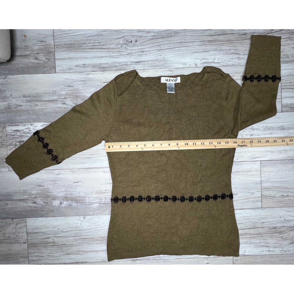 Alfani 100% Silk Beaded Long Sleeve Sweater Top Women's Medium - Picture 5 of 8
